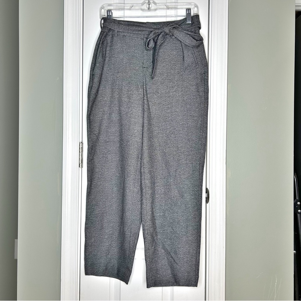 A New Day Women’s Gray Black Wide Leg Trouser Casual Dress Pant Fabric Belt NWOT